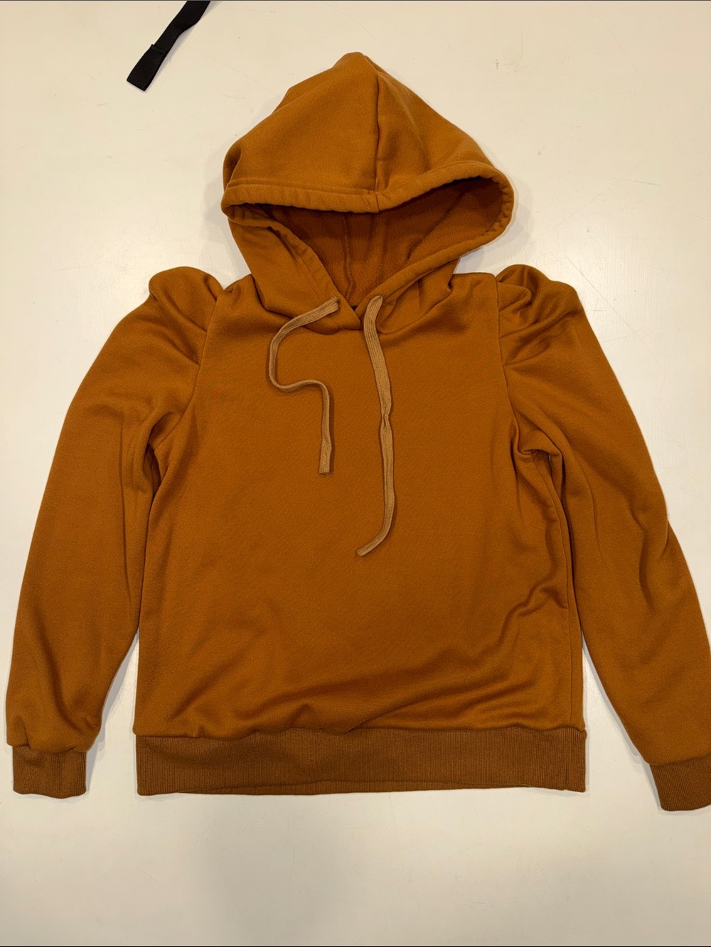 SHEIN Mustard Puff Shoulder Hooded Sweatshirt